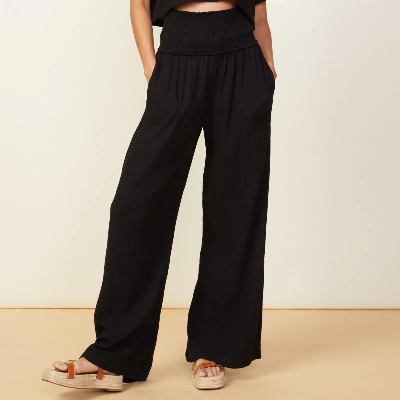 Gauze Smocked Flare Pant