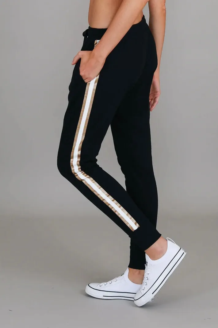 Gerry Side Stripe Jogger - Black White Gold