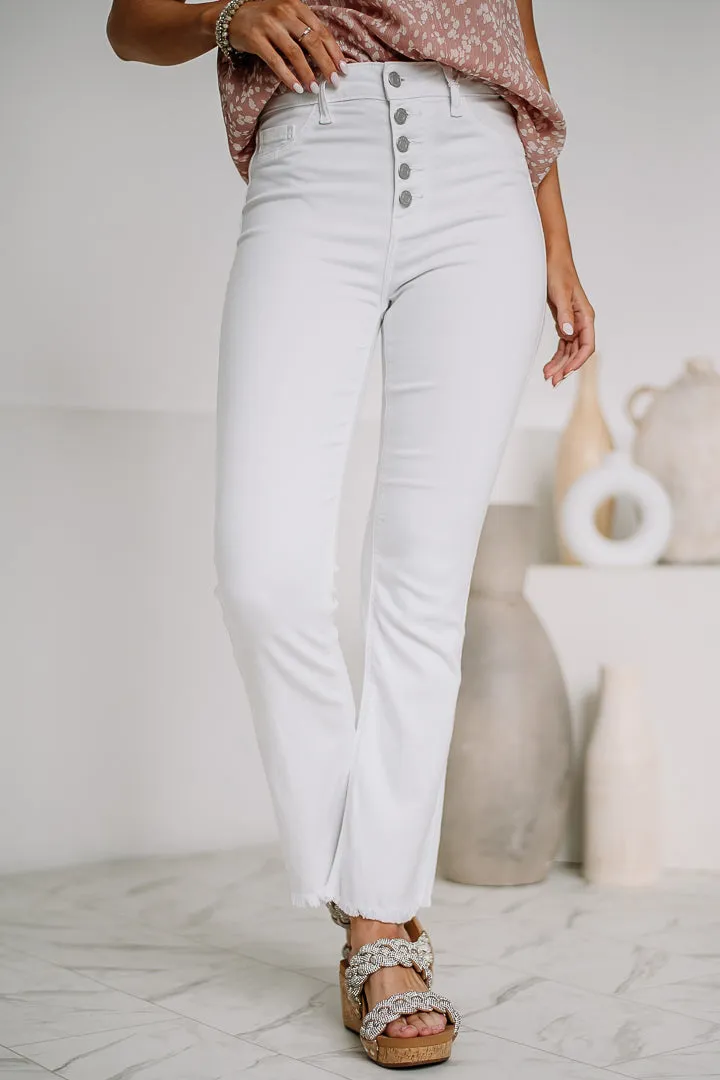 Go Along Button Up Straight Jeans | White