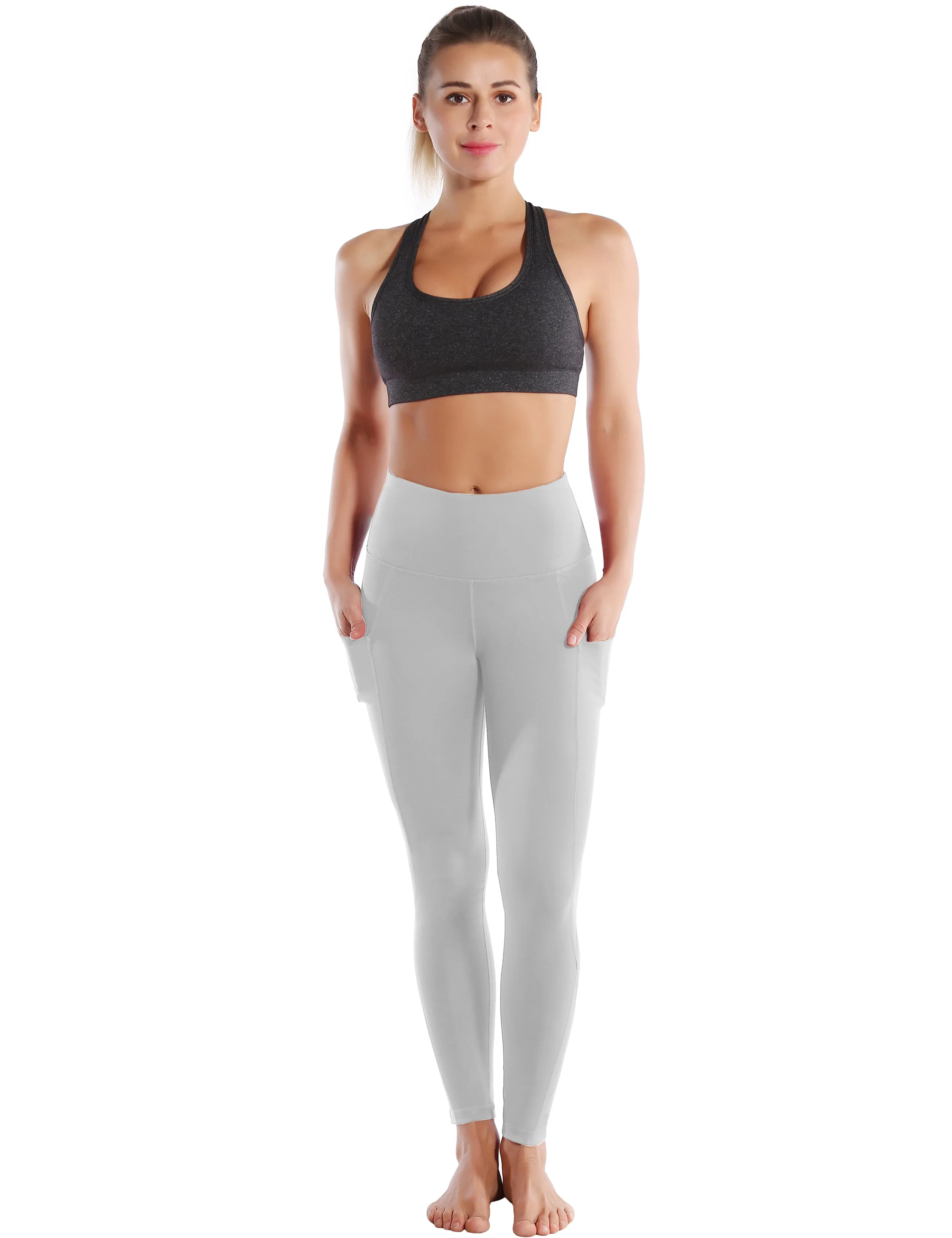 High Waist Side Pockets Yoga Pants lightgray