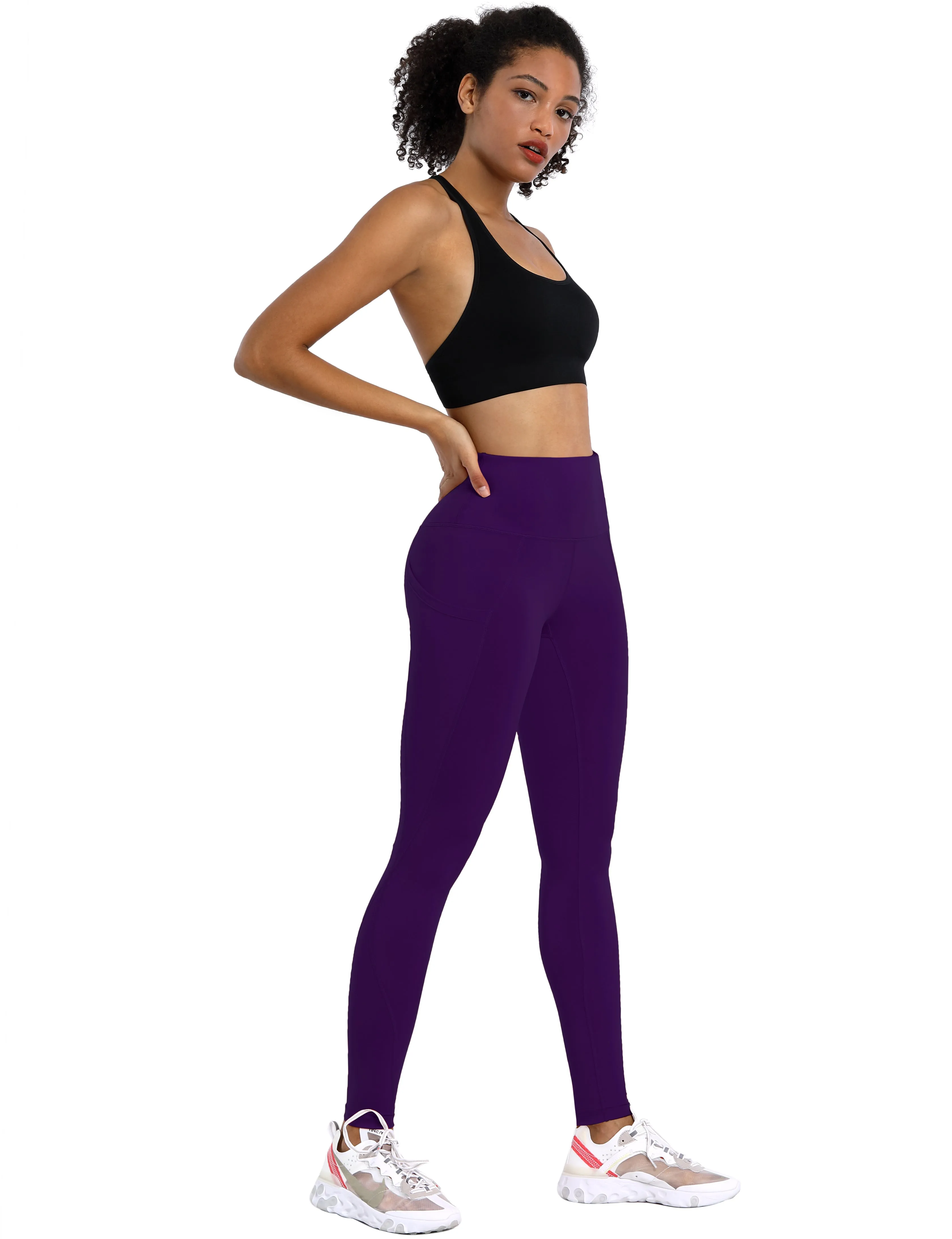 High Waist Side Pockets Yoga Pants pansypurple