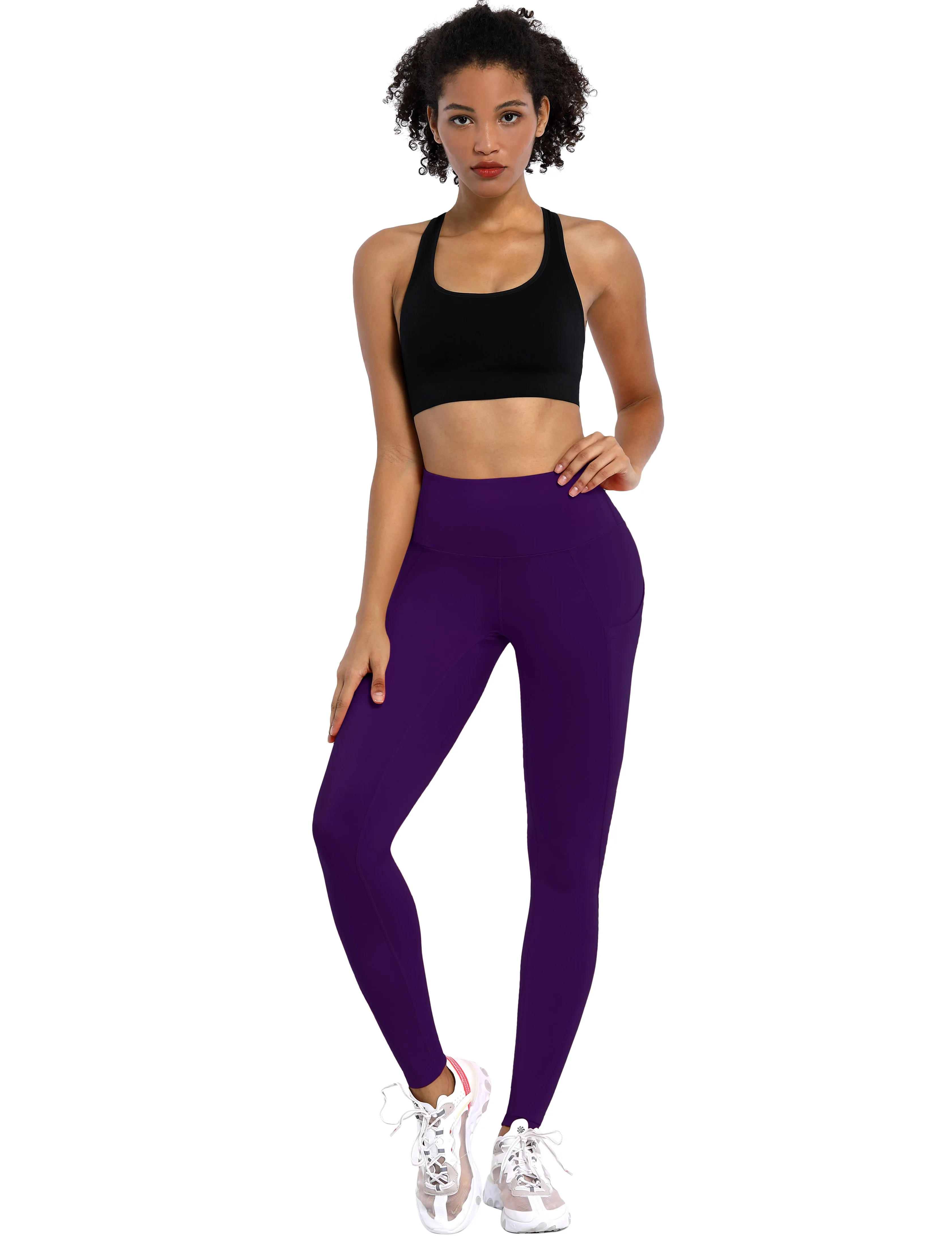 High Waist Side Pockets Yoga Pants pansypurple