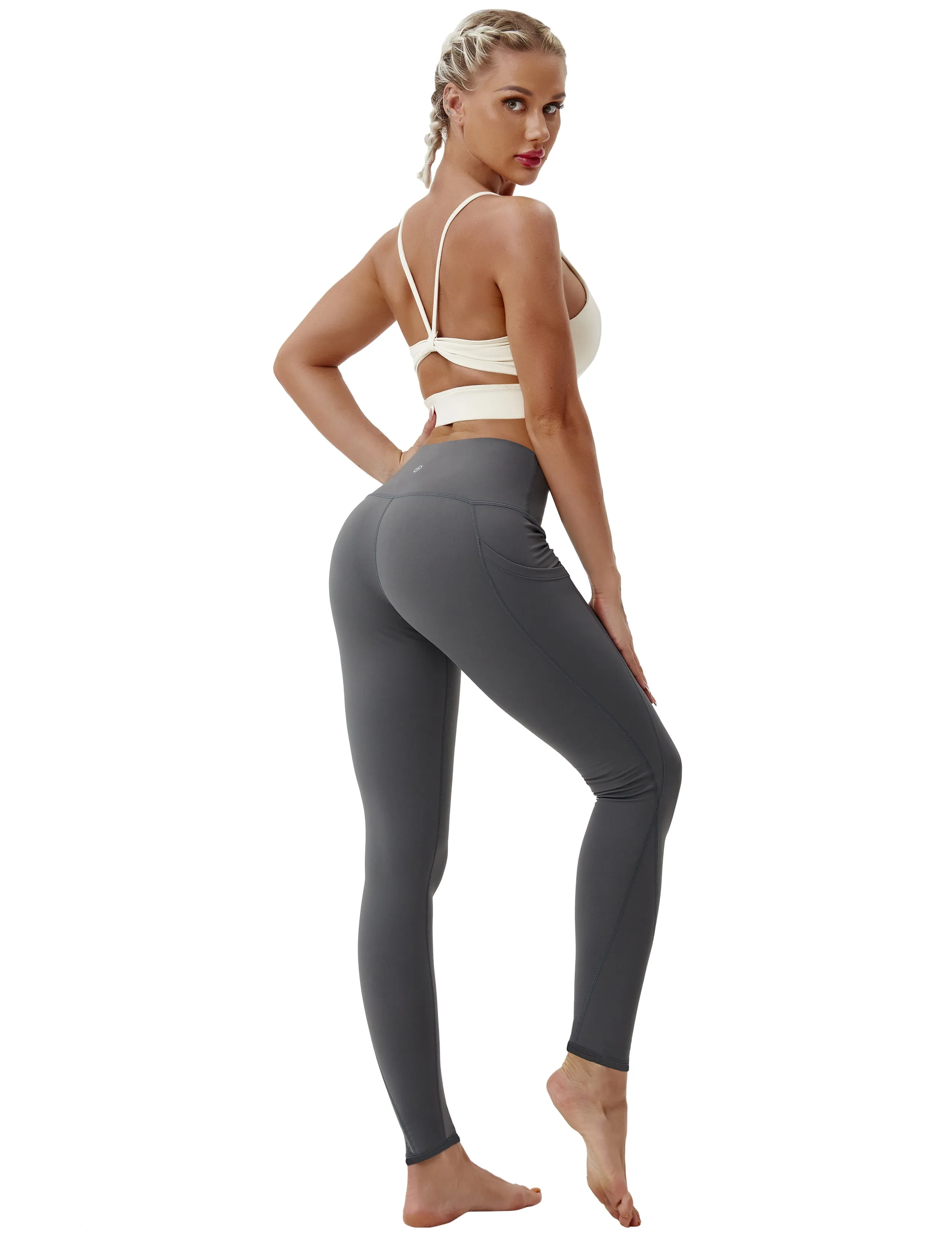 High Waist Side Pockets Yoga Pants shadowcharcoal ins