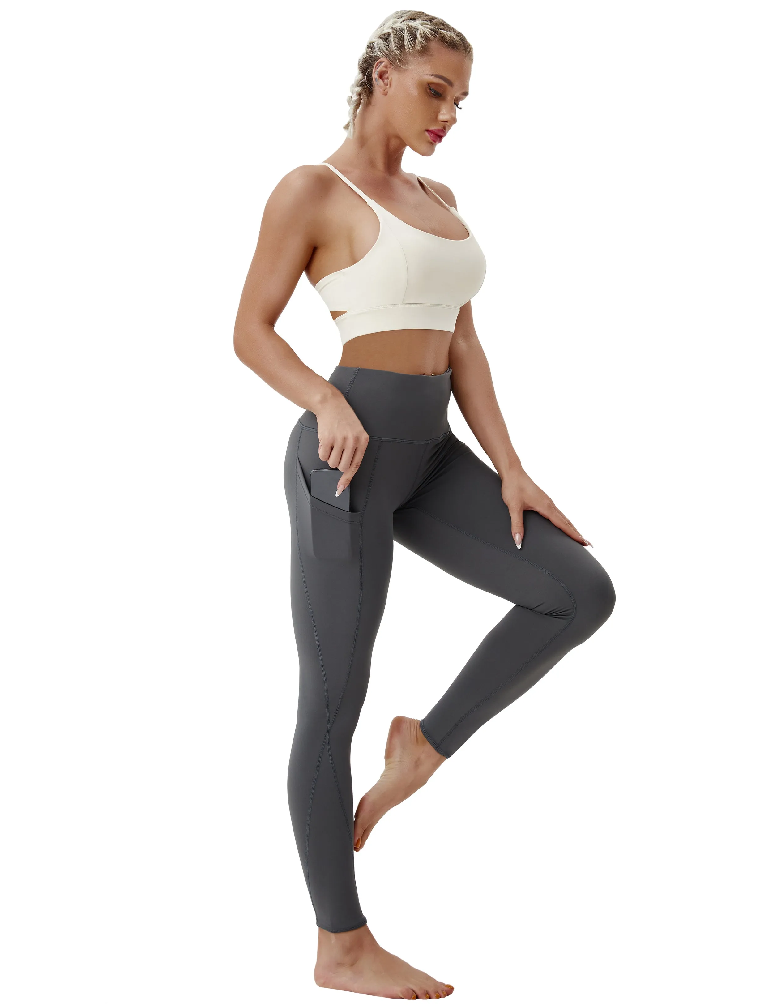 High Waist Side Pockets Yoga Pants shadowcharcoal ins