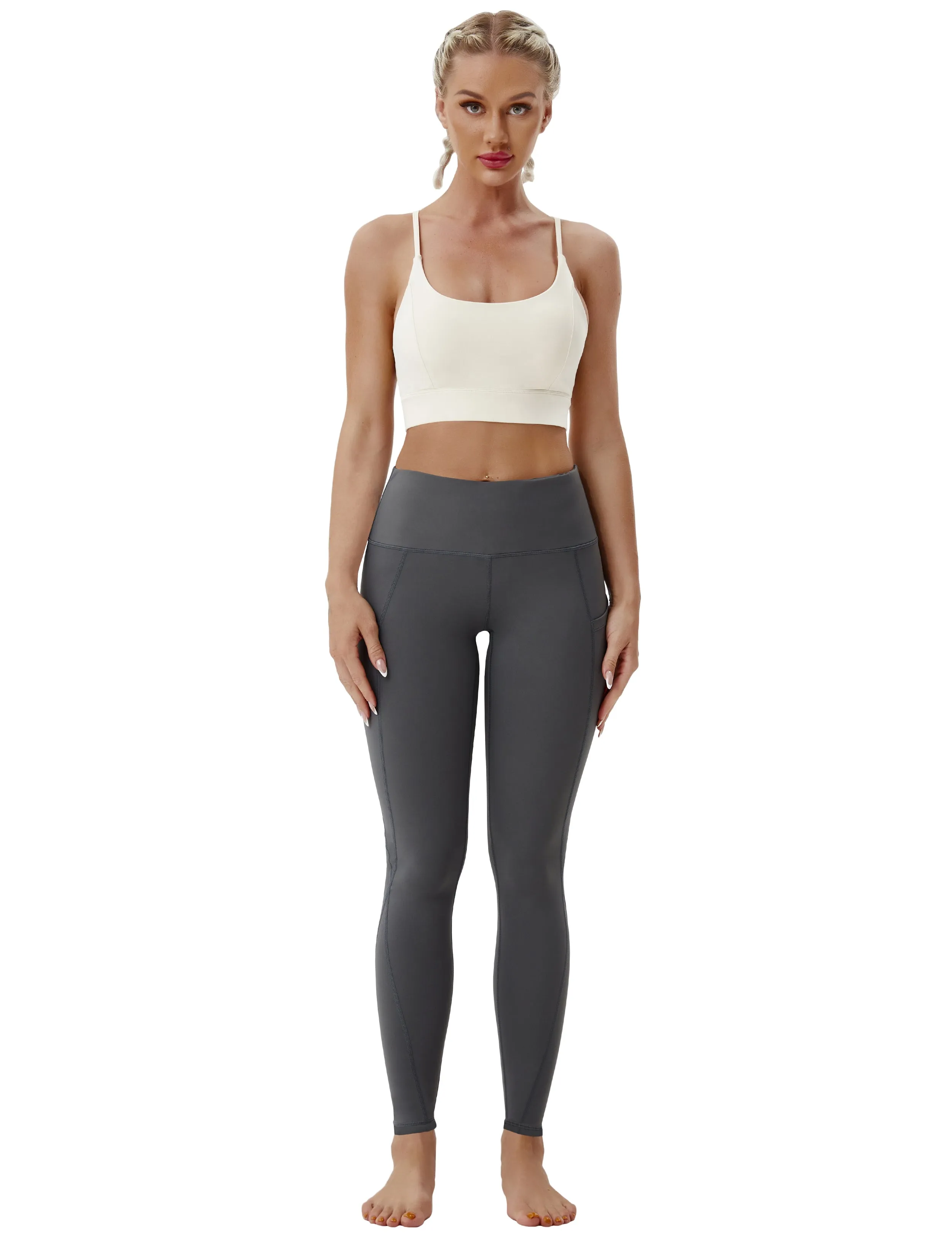 High Waist Side Pockets Yoga Pants shadowcharcoal ins