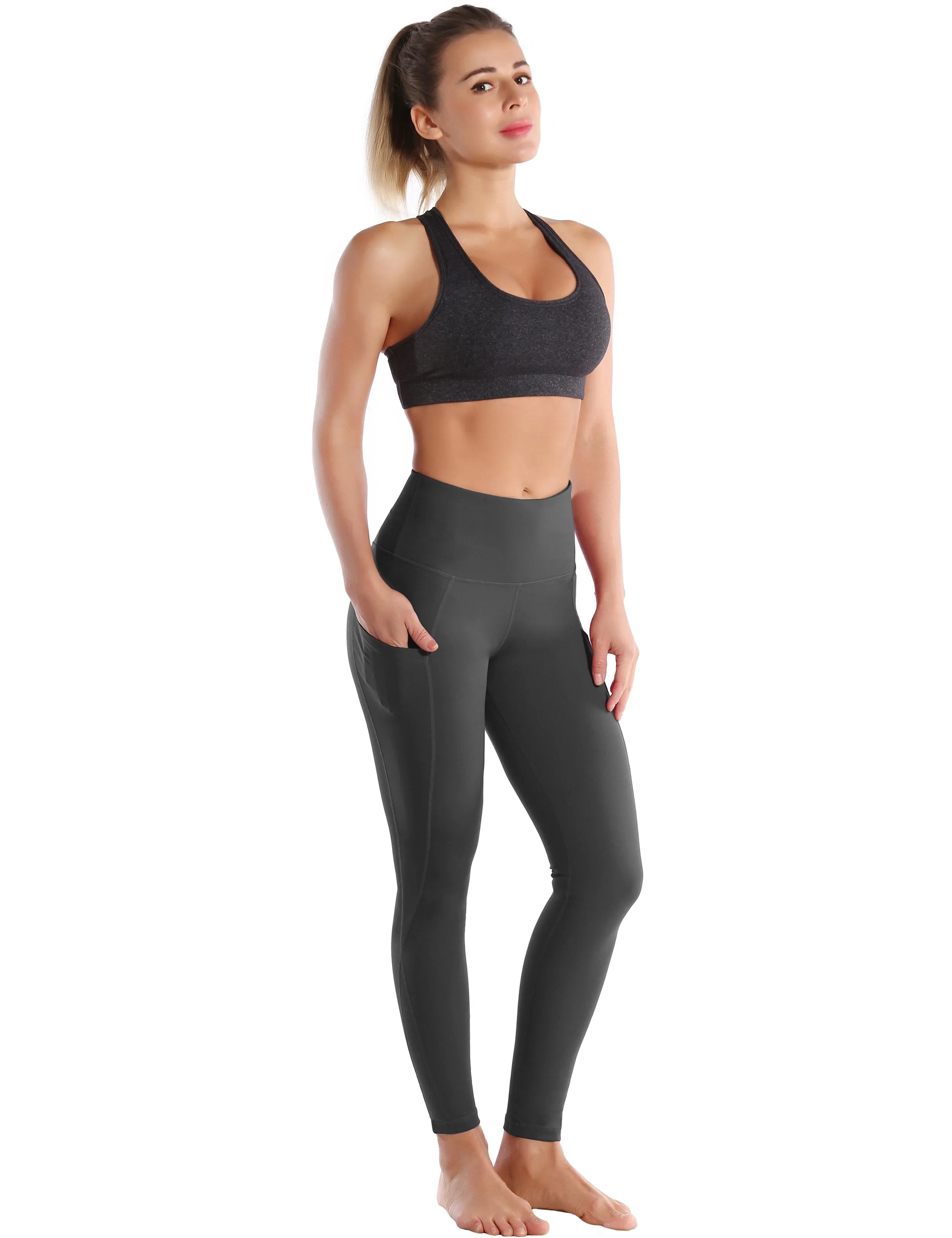 High Waist Side Pockets Yoga Pants shadowcharcoal ins