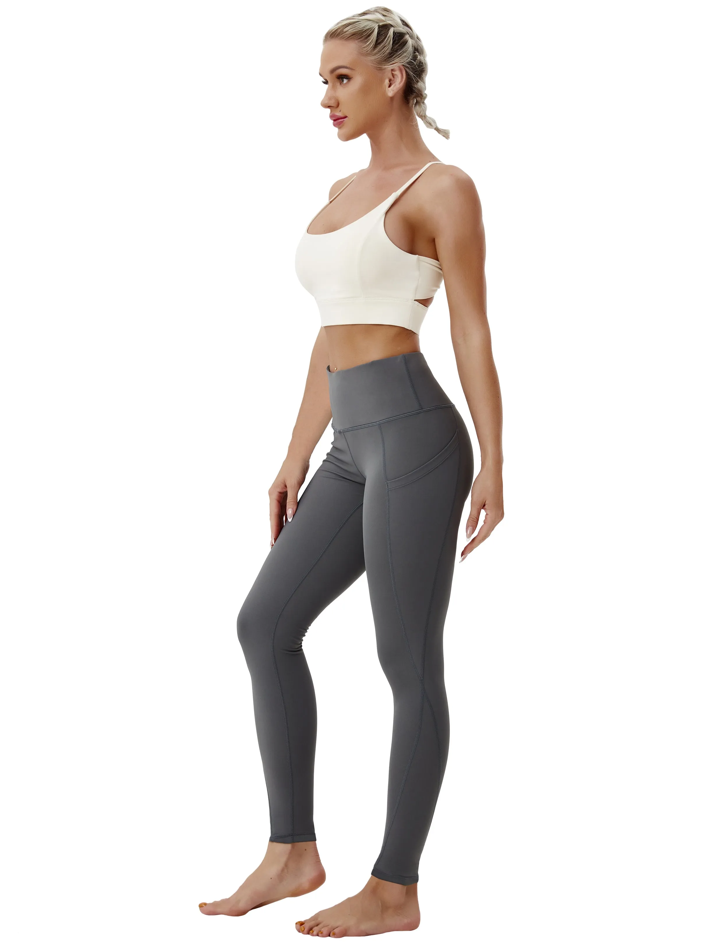 High Waist Side Pockets Yoga Pants shadowcharcoal ins