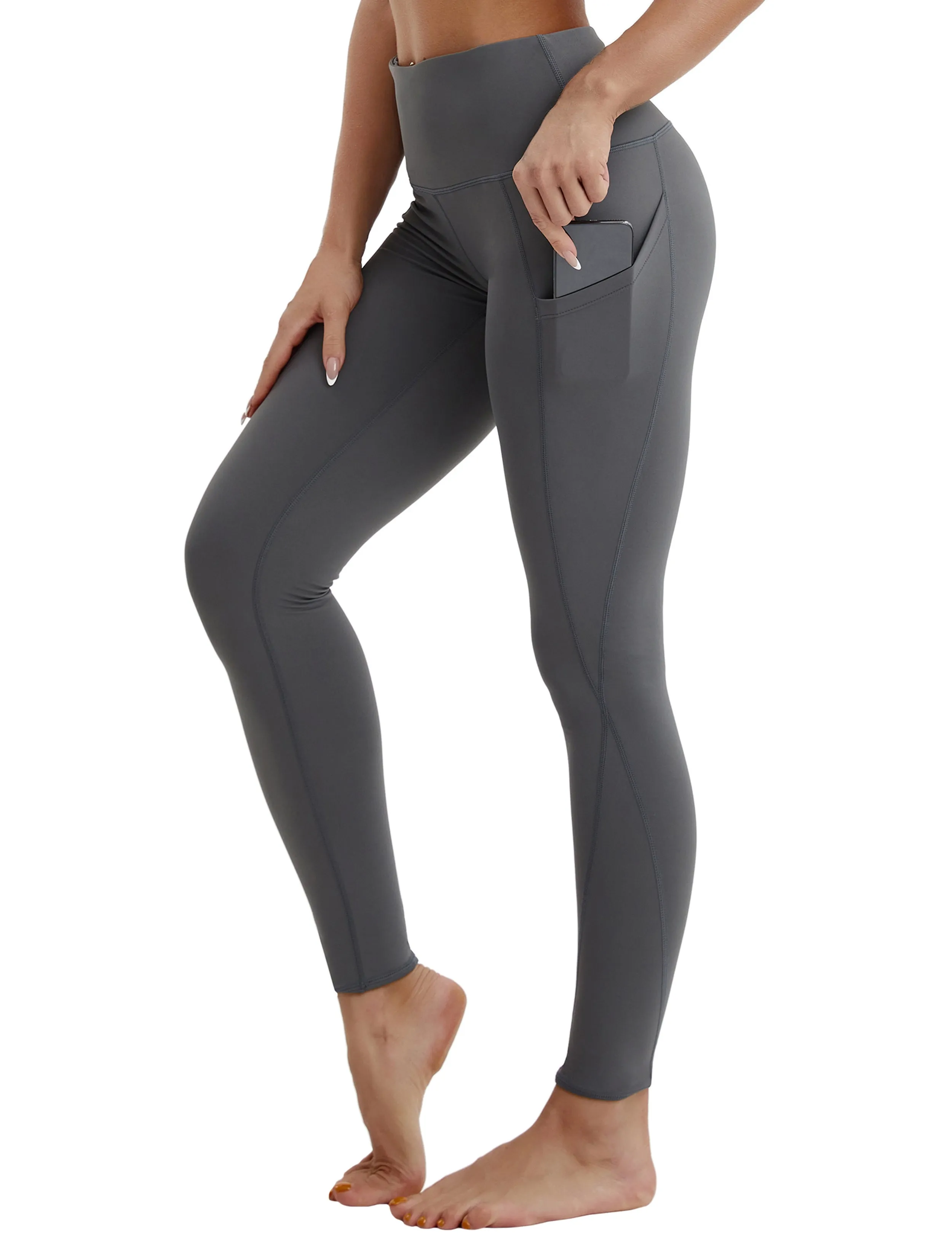 High Waist Side Pockets Yoga Pants shadowcharcoal ins