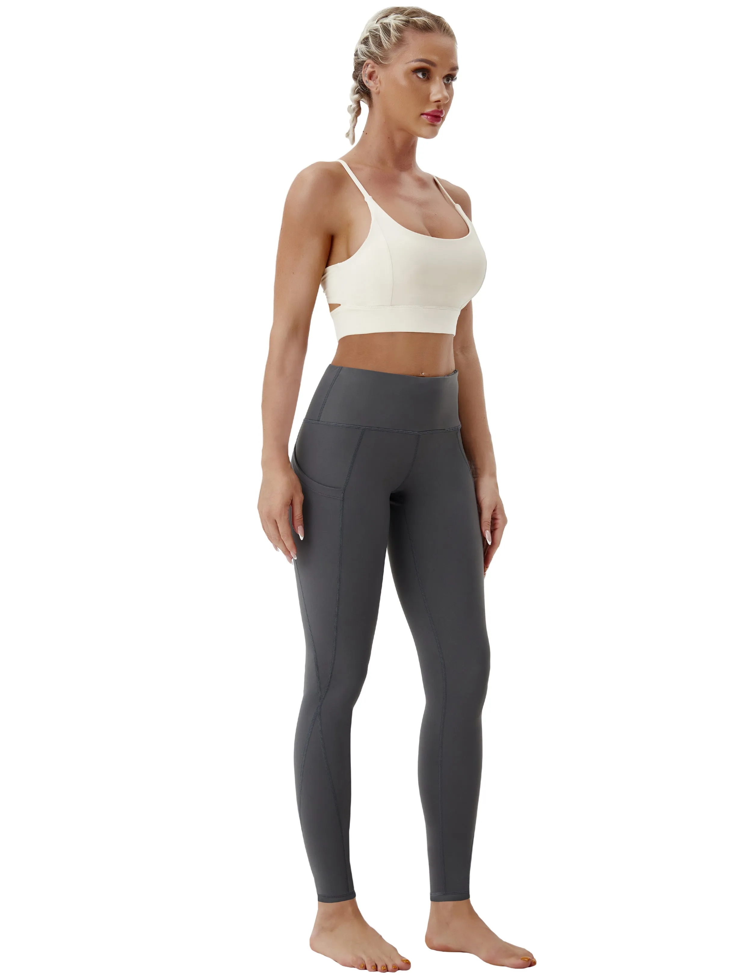 High Waist Side Pockets Yoga Pants shadowcharcoal ins