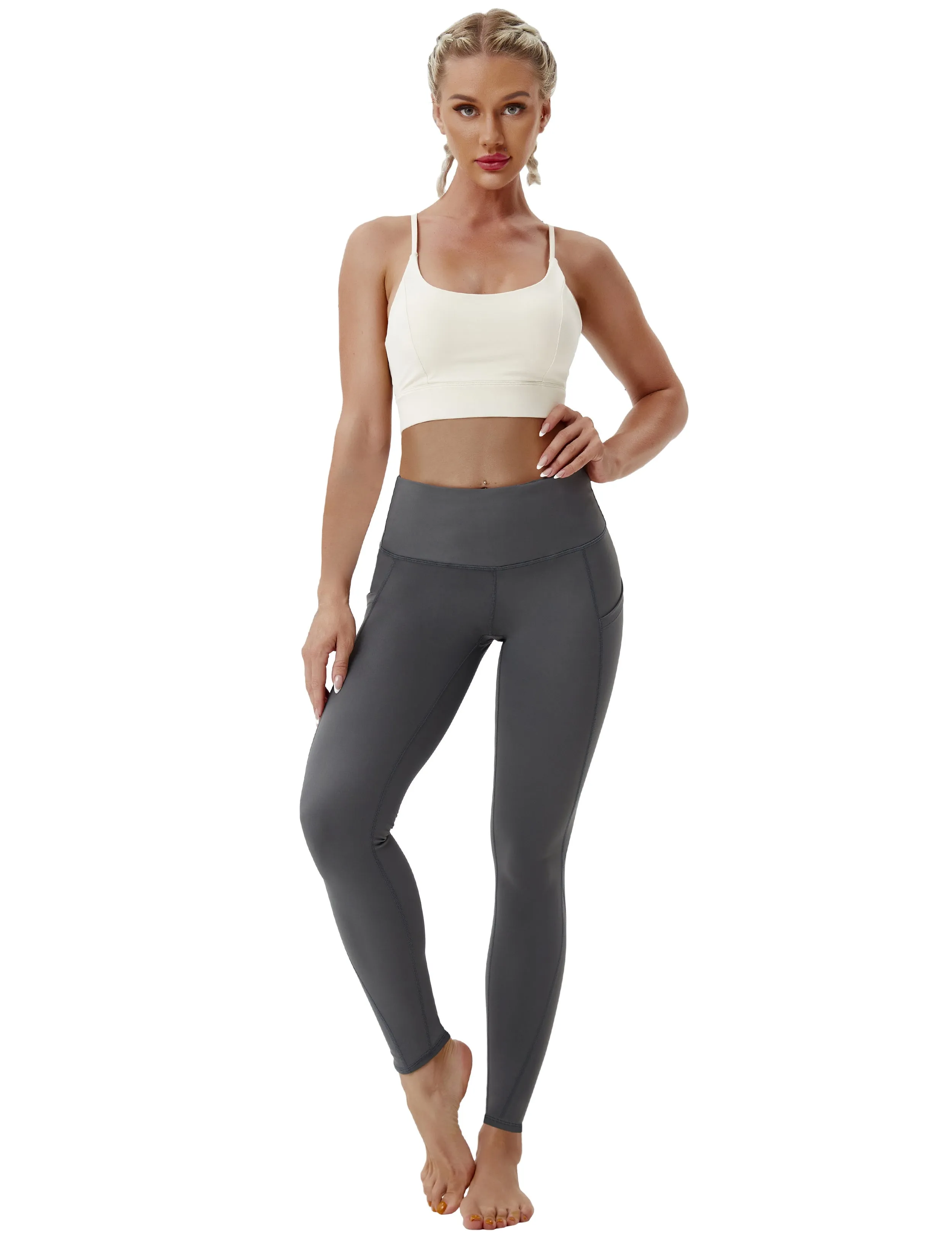 High Waist Side Pockets Yoga Pants shadowcharcoal ins