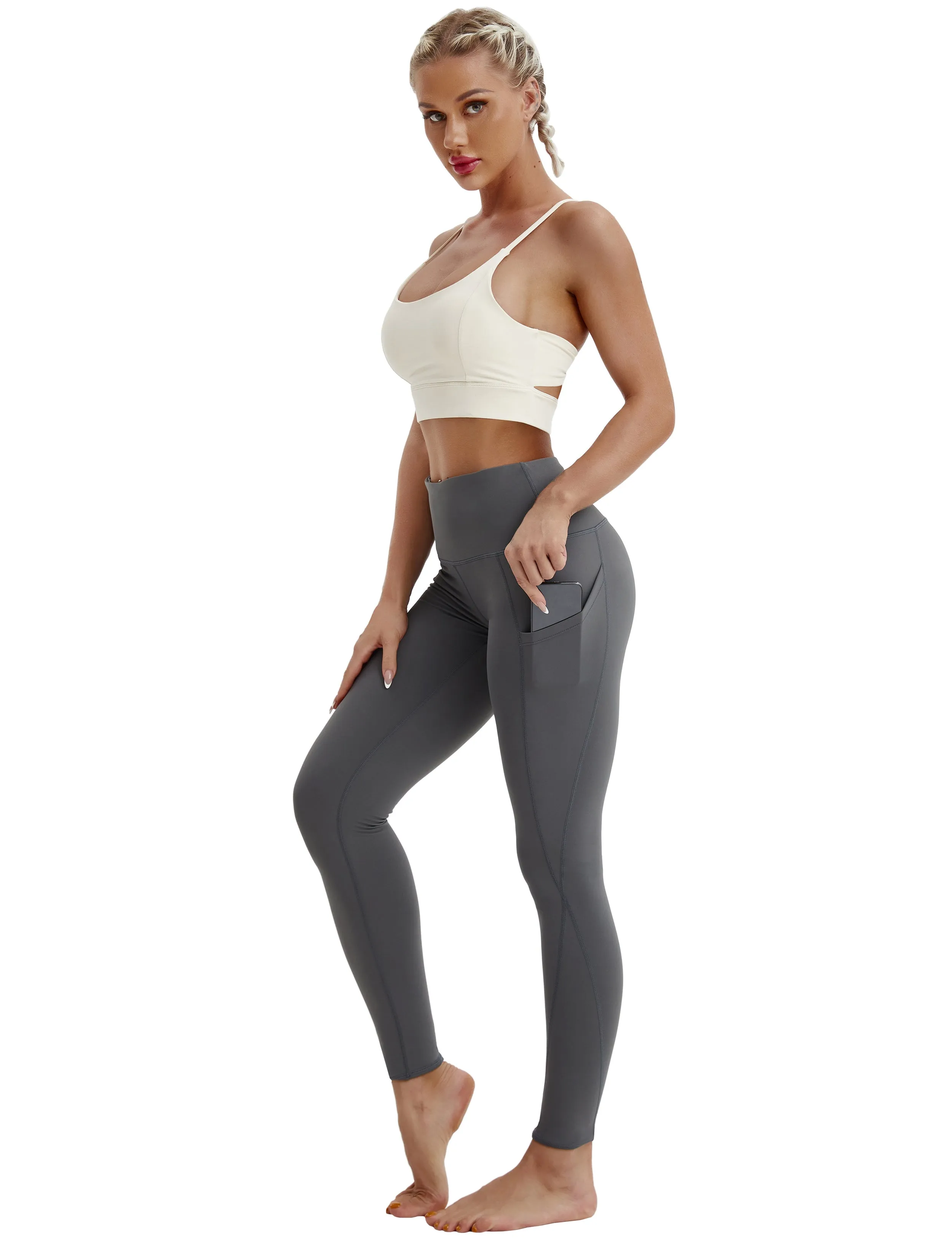 High Waist Side Pockets yogastudio Pants shadowcharcoal_yogastudio