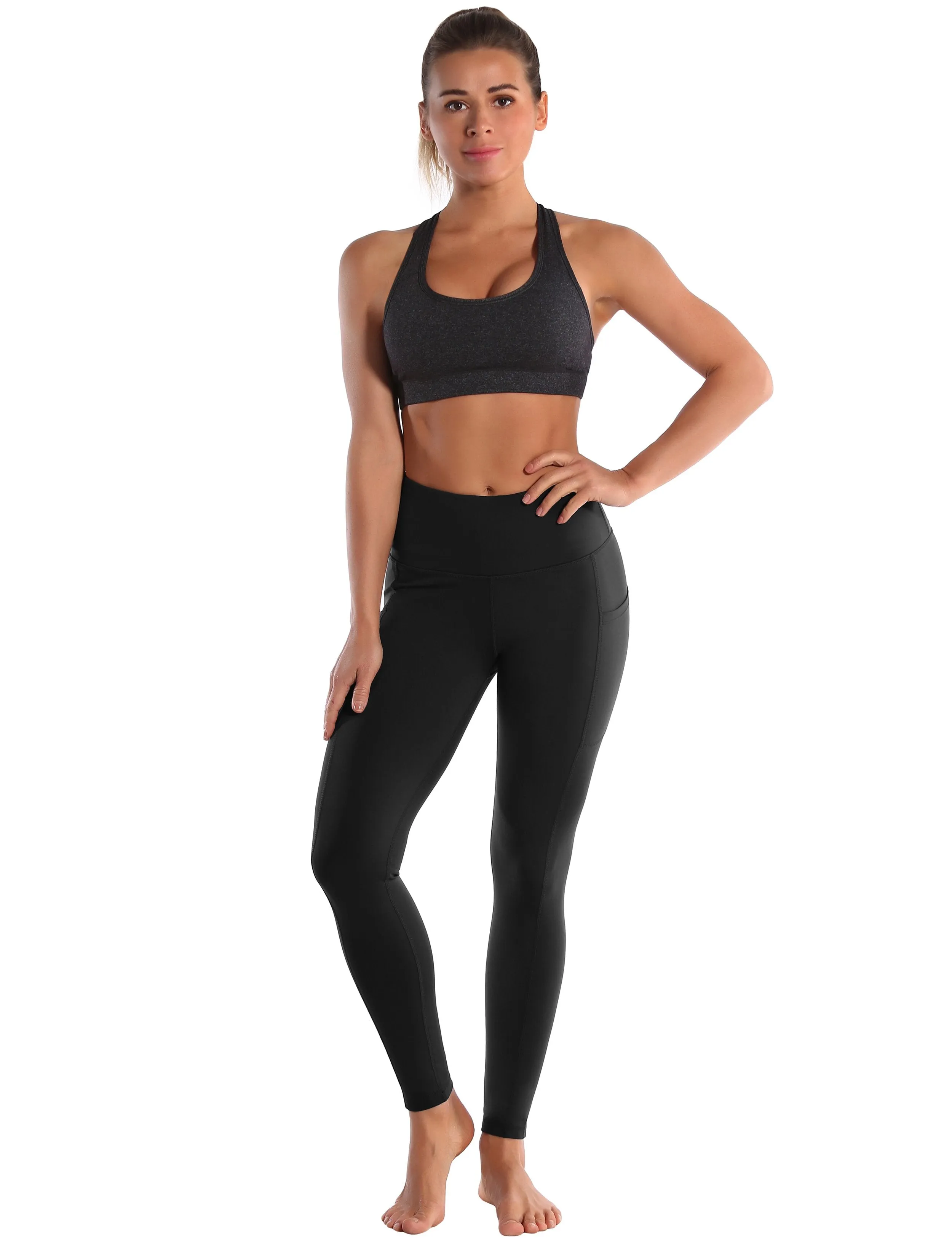 Black Yoga Pants with Hip Line Side Pockets