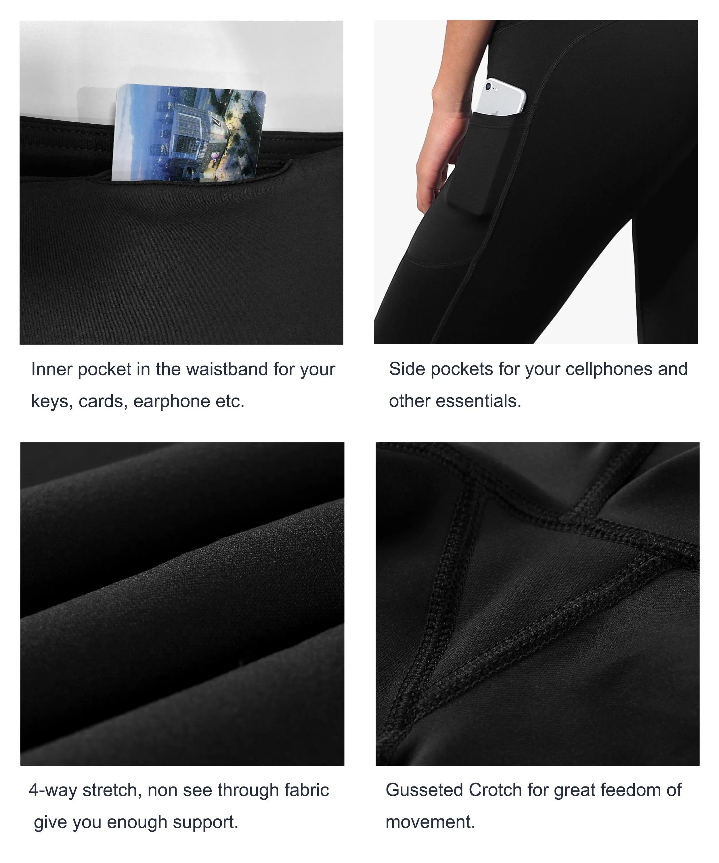 Black Yoga Pants with Hip Line Side Pockets