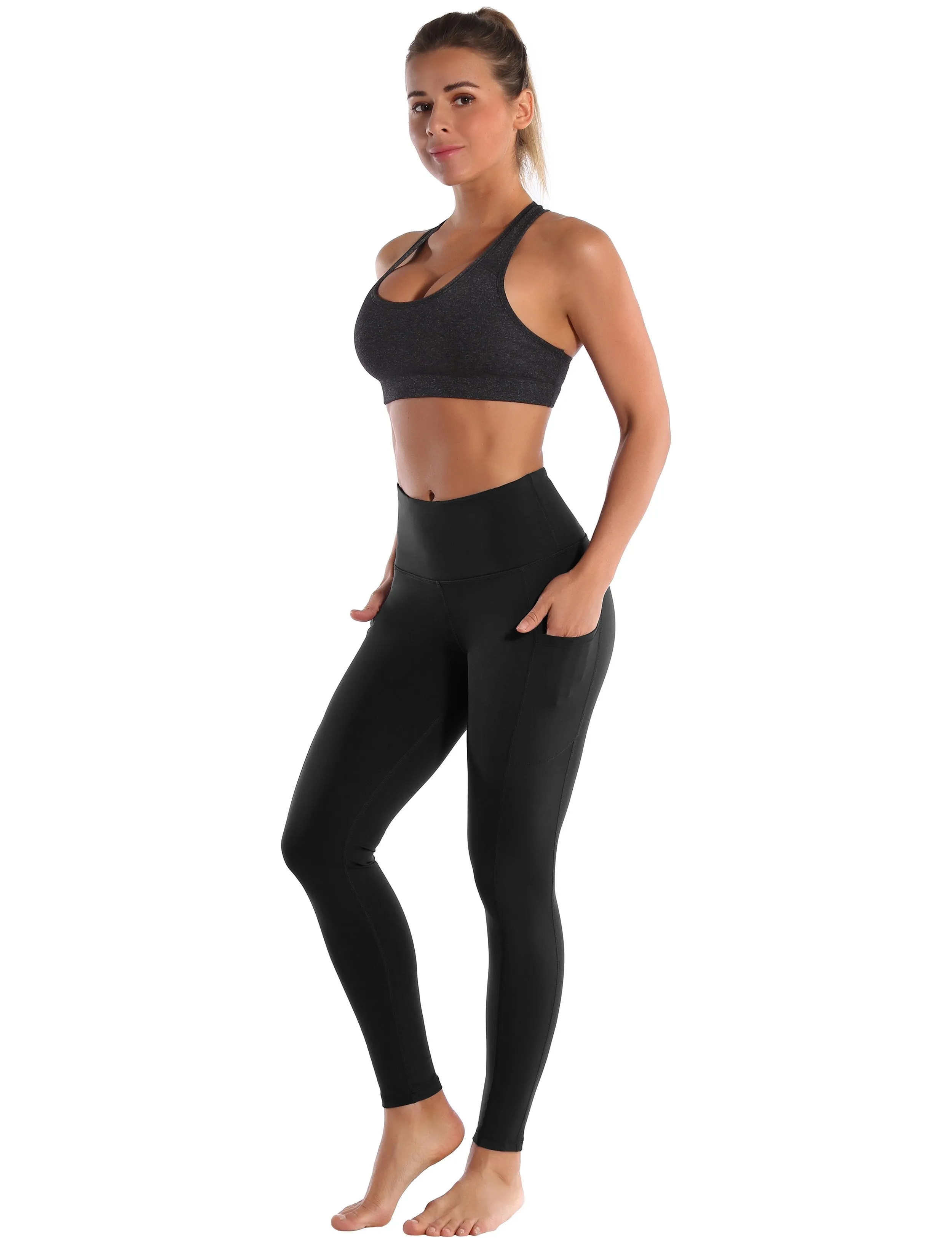 Black Yoga Pants with Hip Line Side Pockets