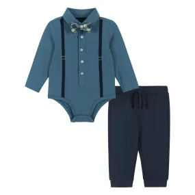 Infant Teal Suspender Shirtzie Set  | Aqua