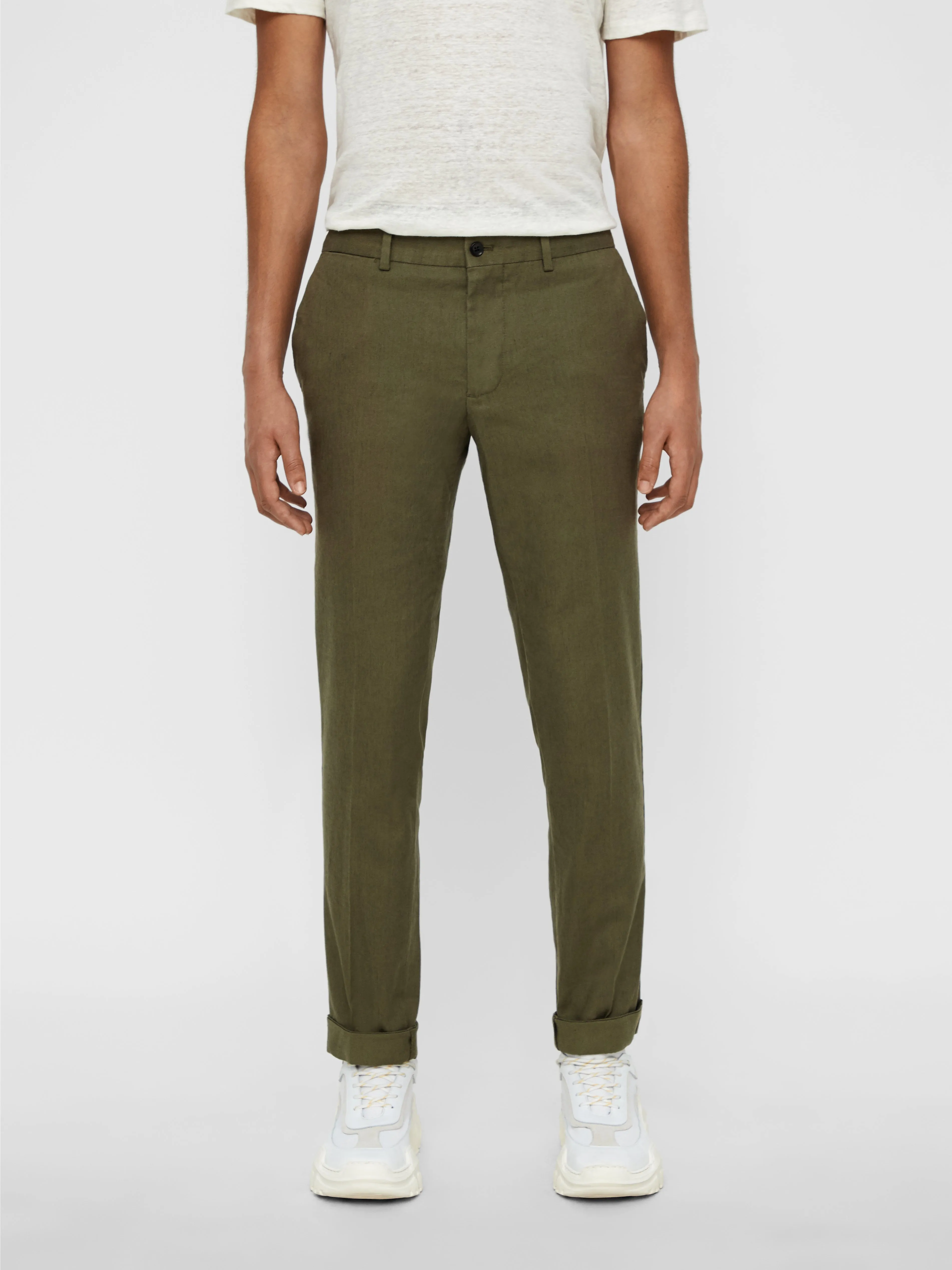 J.Lindeberg Mens Grant Cotton Linen Stretch Pants - IVY GREEN