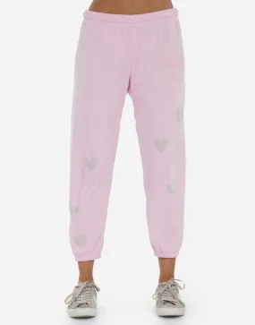 Lauren Moshi Alana Crystal Pink Peace Love Skull Sweatpants