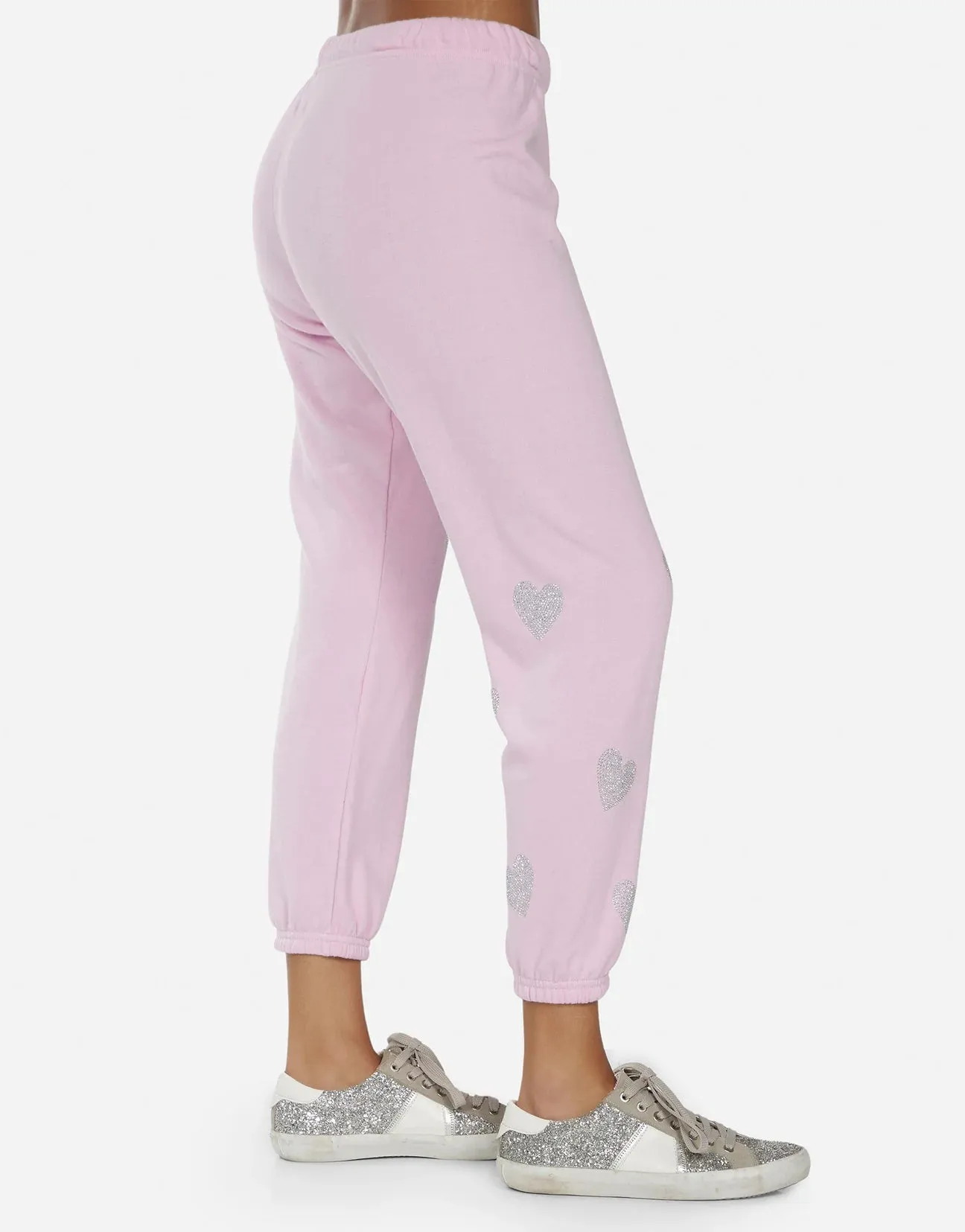 Lauren Moshi Alana Crystal Pink Peace Love Skull Sweatpants