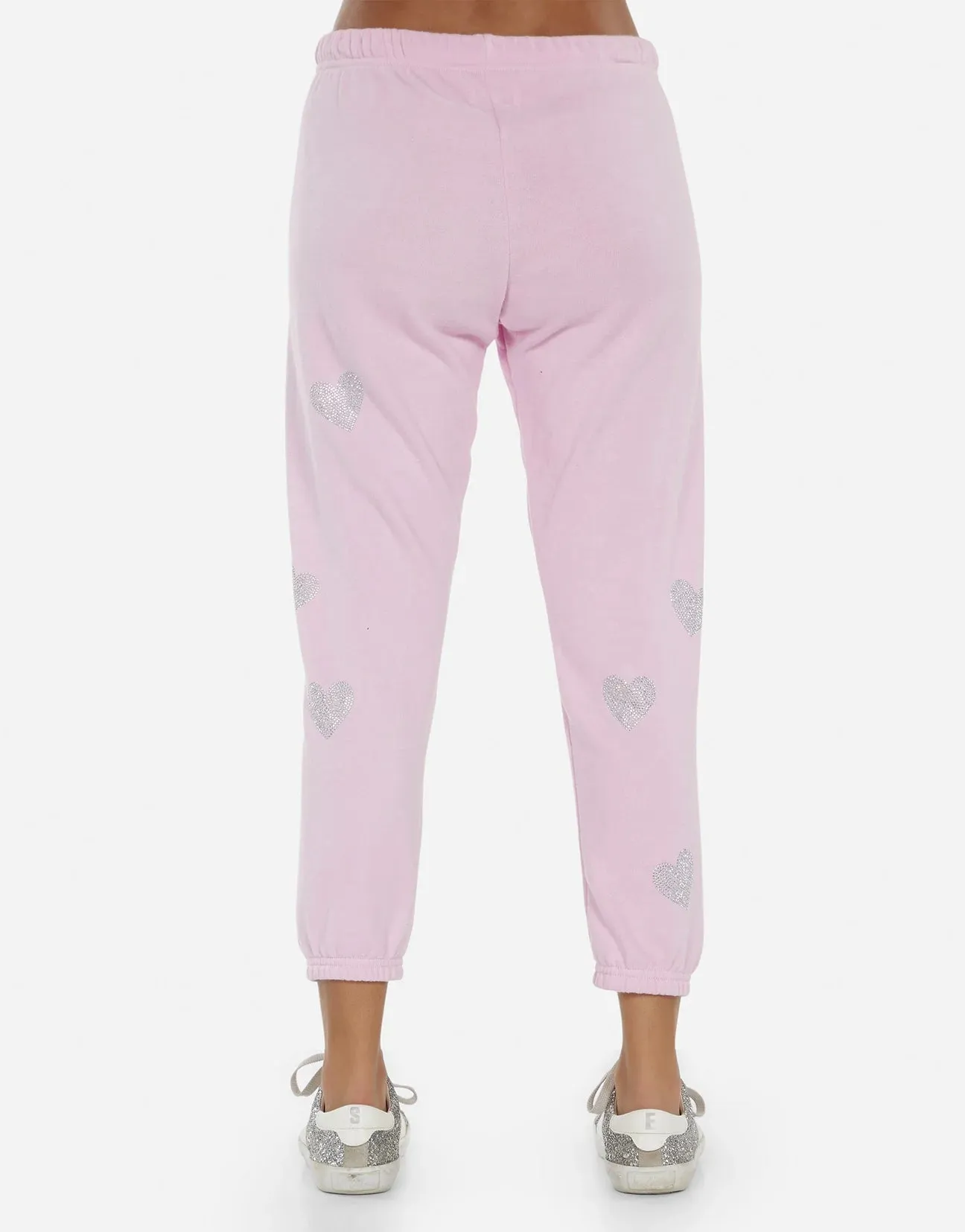 Lauren Moshi Alana Crystal Pink Peace Love Skull Sweatpants