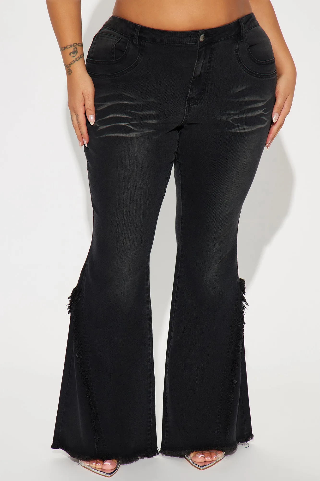 Mia Washed Flare Pant - Black