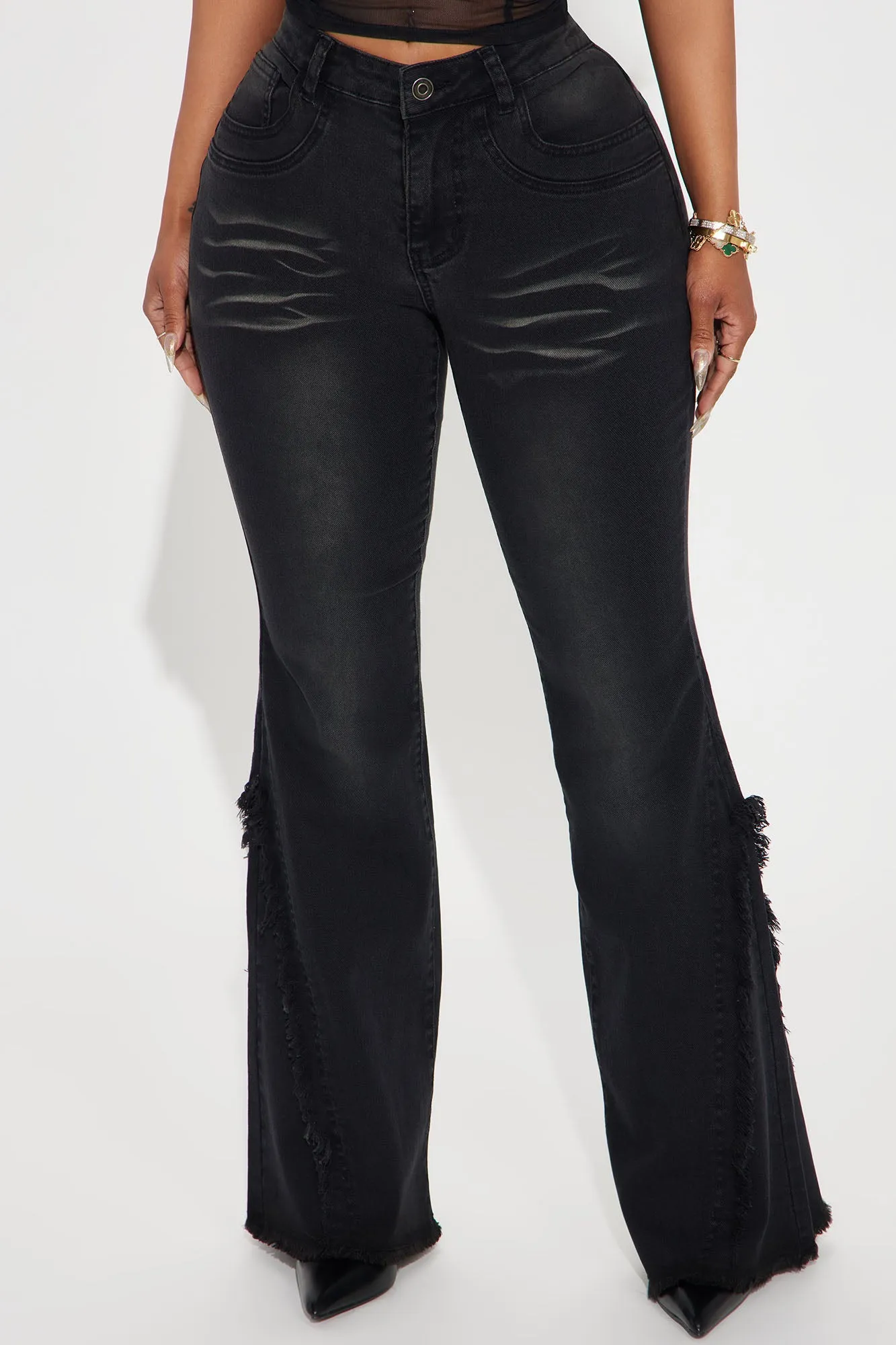 Mia Washed Flare Pant - Black