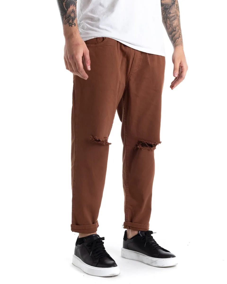 Pantaloni Jeans Uomo Regular Fit Tabacco Pantalaccio Taglio al Ginocchio Casual GIOSAL-P5369A