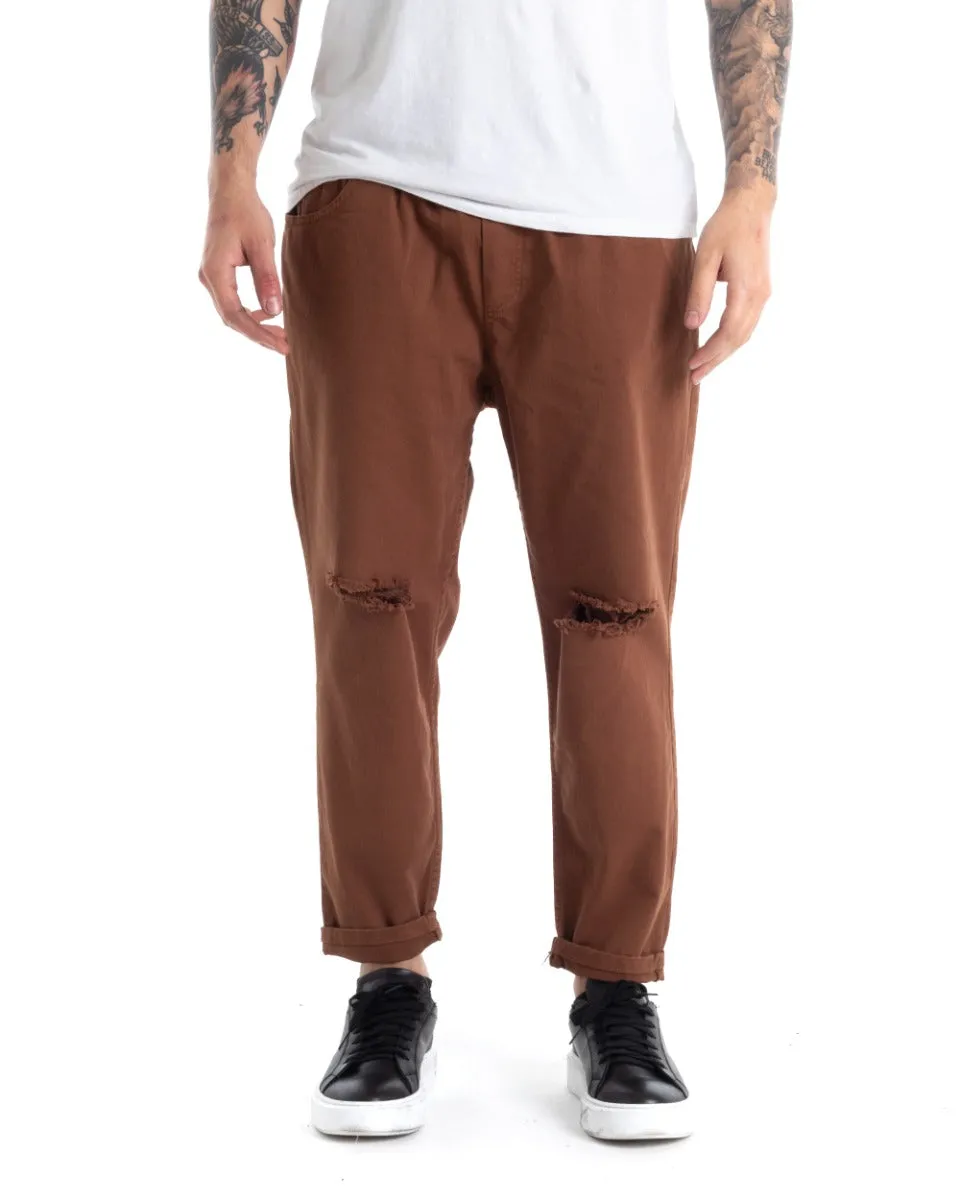 Pantaloni Jeans Uomo Regular Fit Tabacco Pantalaccio Taglio al Ginocchio Casual GIOSAL-P5369A