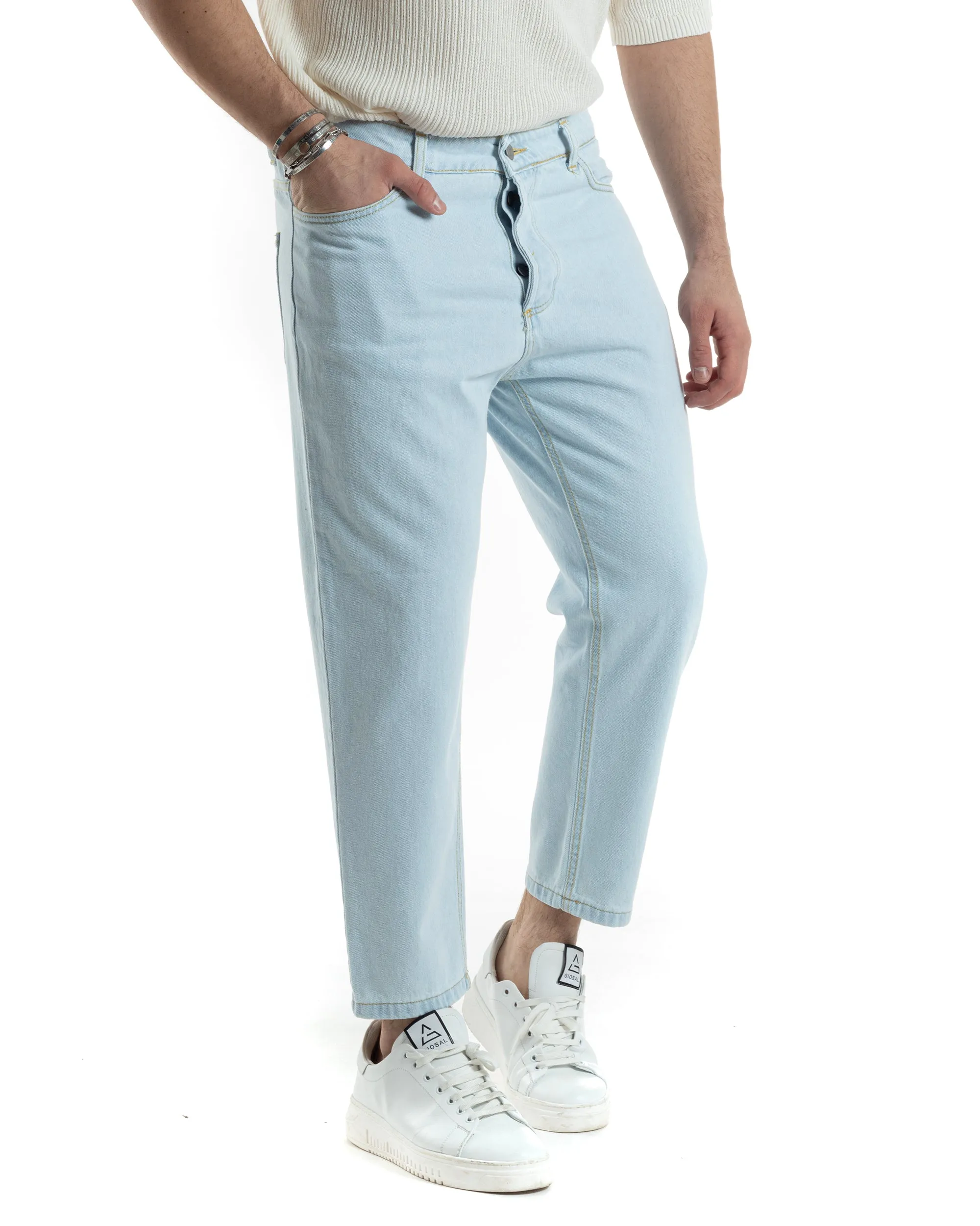 Pantaloni Jeans Uomo Straight Fit Denim Chiaro Basic Cinque Tasche Casual GIOSAL-JS1007A