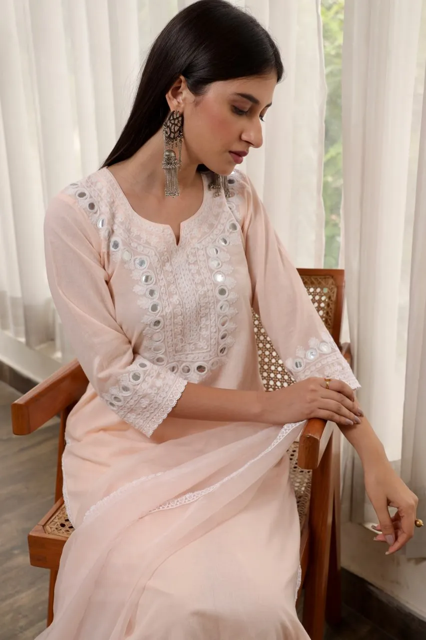 Pink embroidered cotton straight set