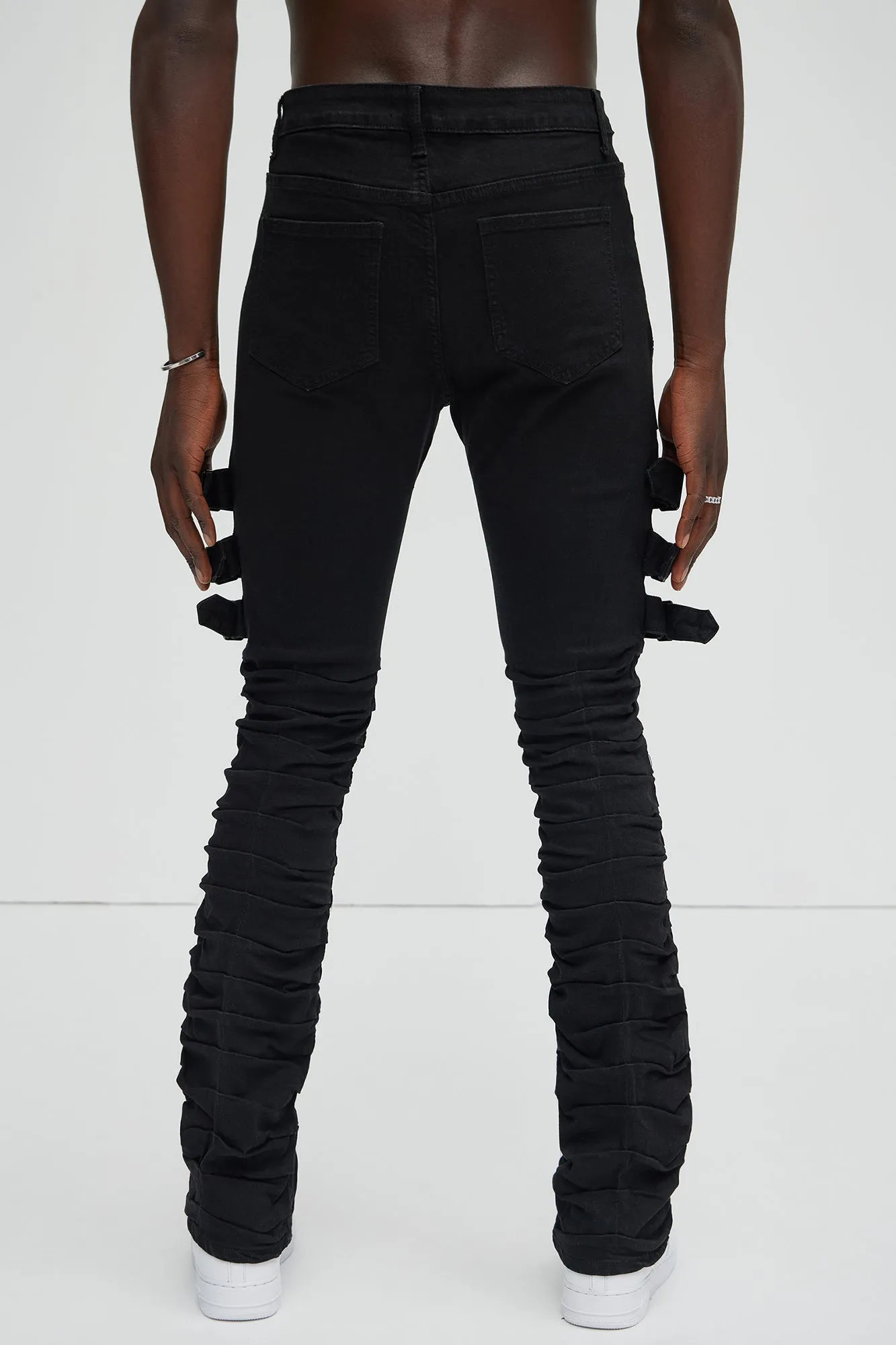 Pleat Me Down Stacked Skinny Flare Pants - Black