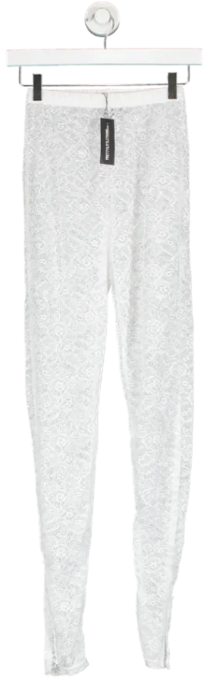 PrettyLittleThing White Lace High Waisted Split Hem Leggings UK 8