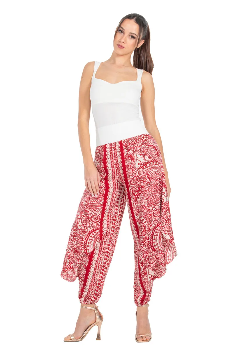 Red Mandala Paisley Print Harem Pants With Slits