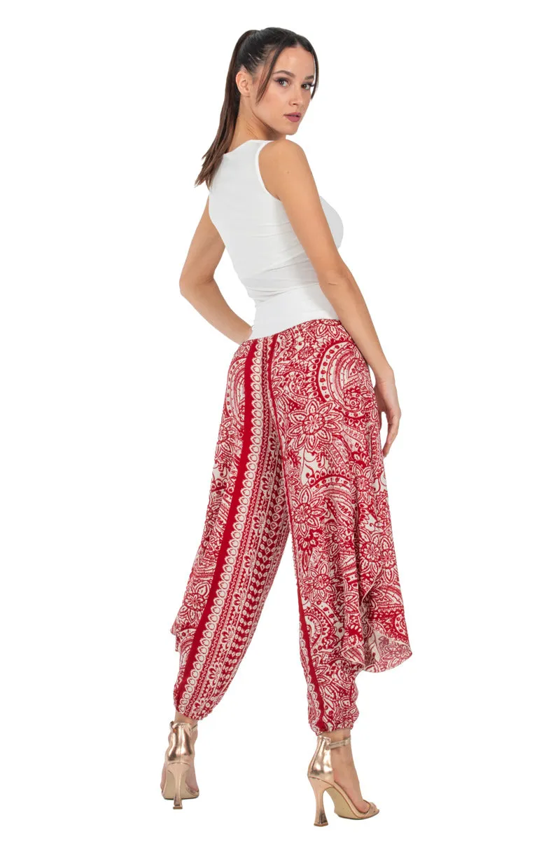 Red Mandala Paisley Print Harem Pants With Slits