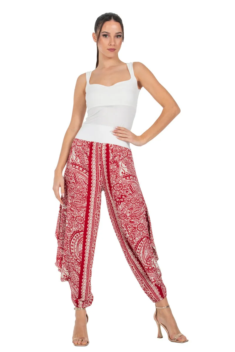 Red Mandala Paisley Print Harem Pants With Slits