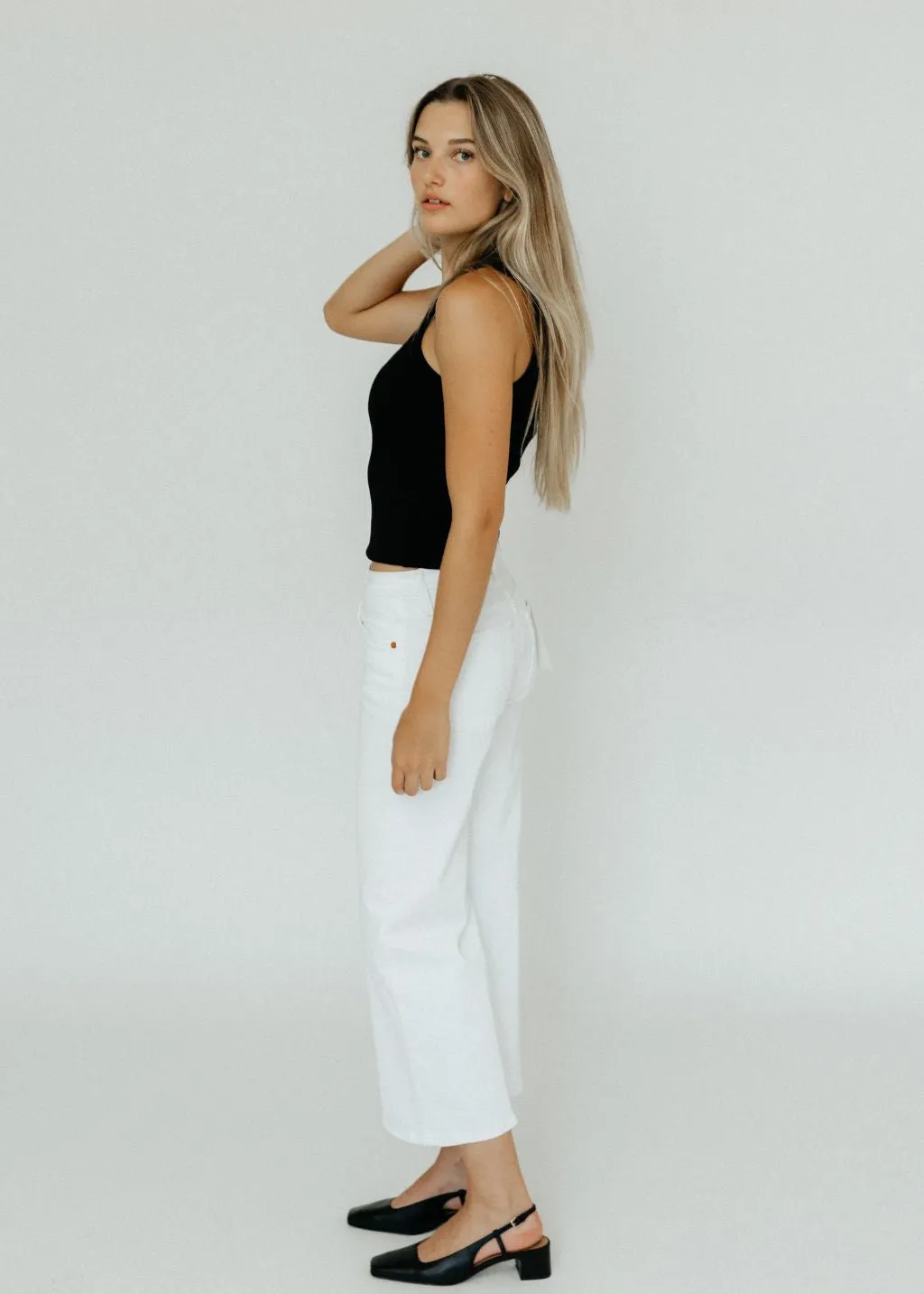 Re/Done Mid Rise Wide Leg Crop Denim in White