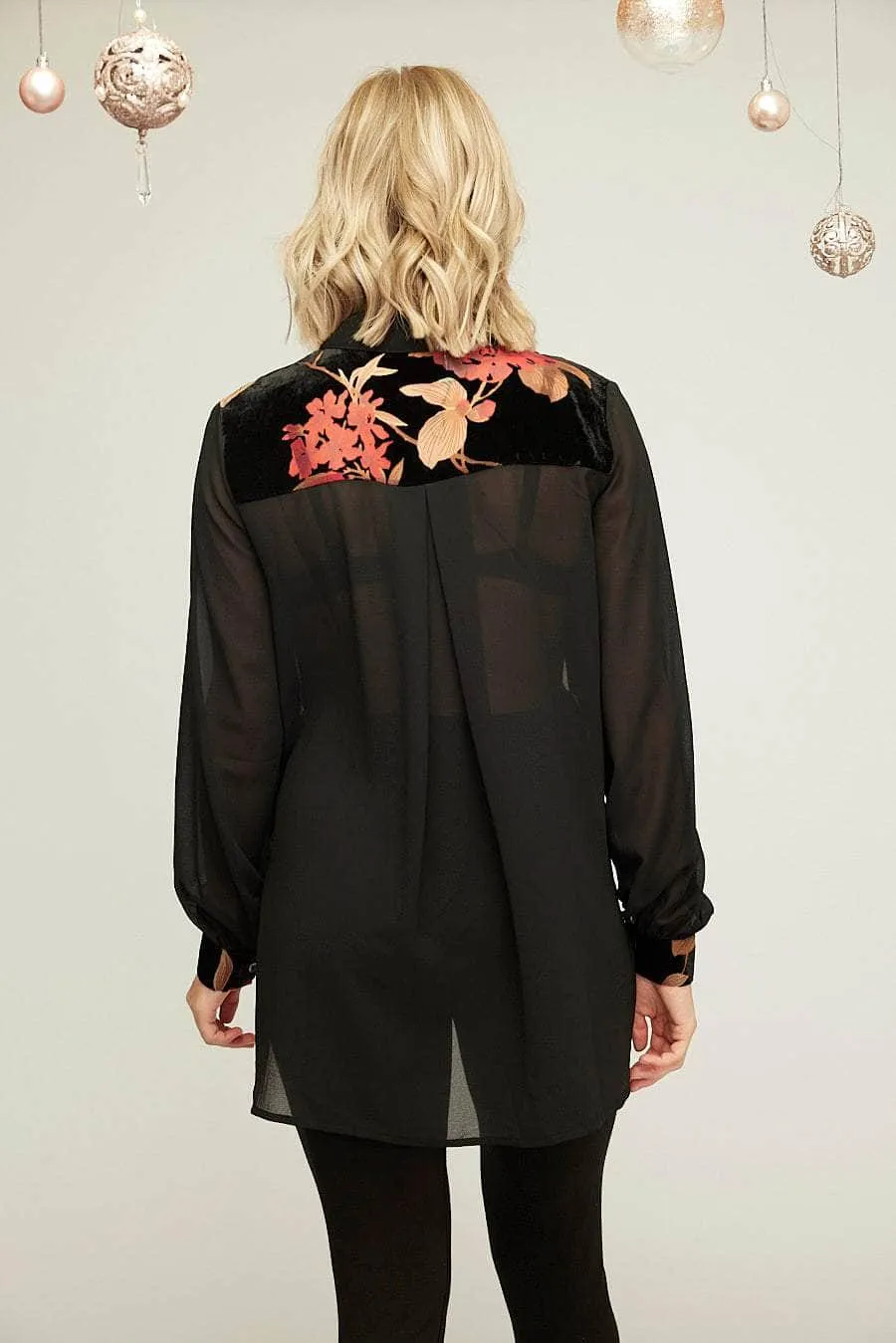 Saloos Velvet Floral Panelled Shirt