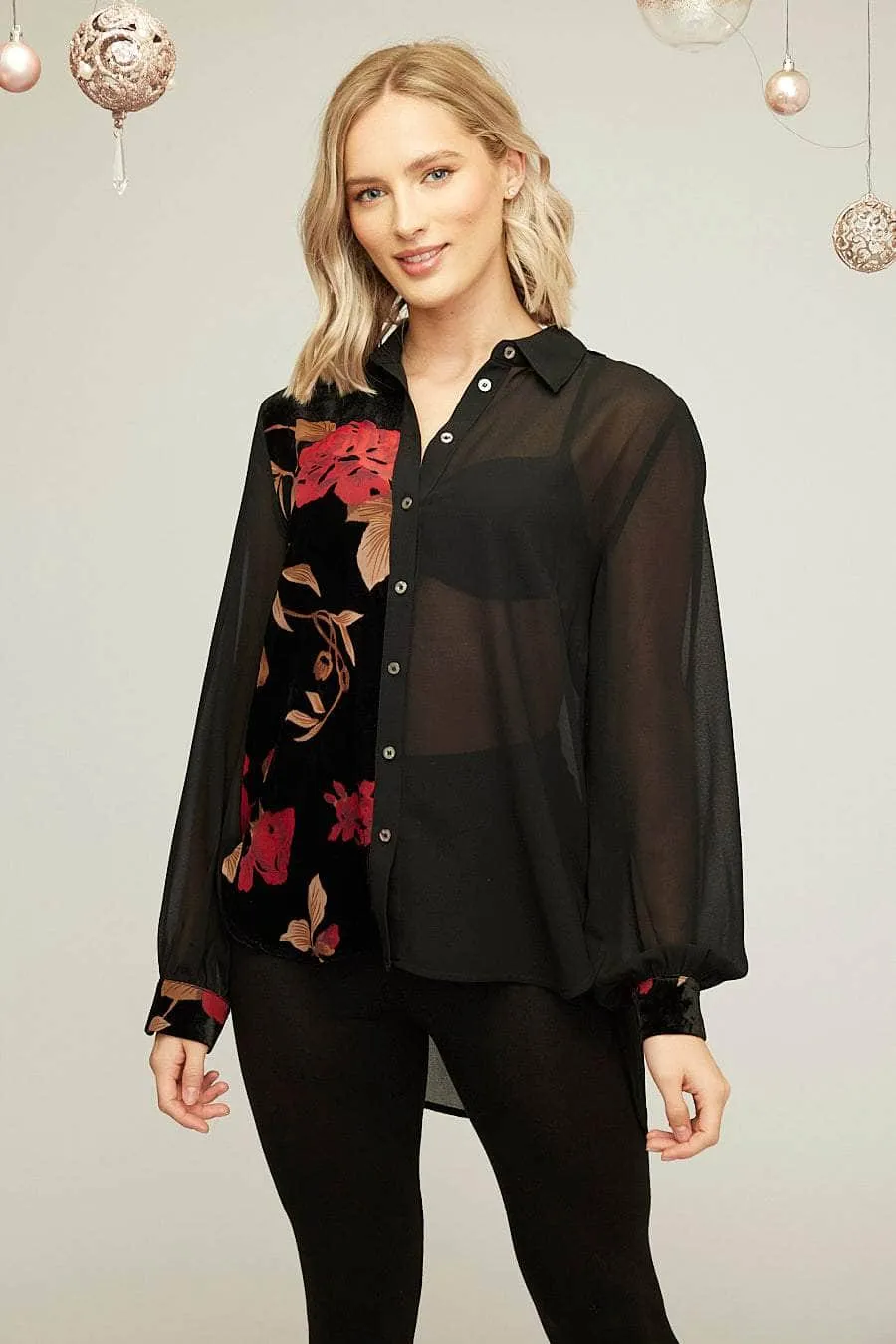 Saloos Velvet Floral Panelled Shirt