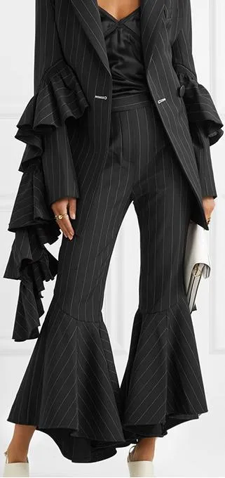 'Sinuous' Pinstripe Crepe Flared Pants