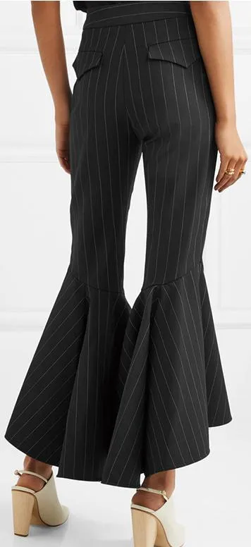 'Sinuous' Pinstripe Crepe Flared Pants