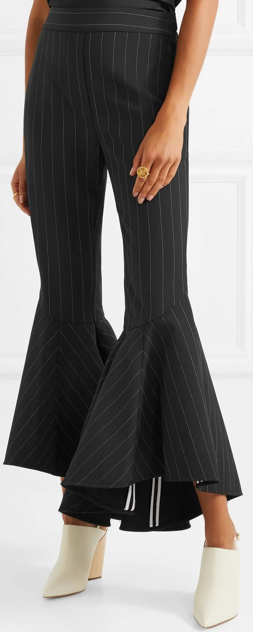 'Sinuous' Pinstripe Crepe Flared Pants