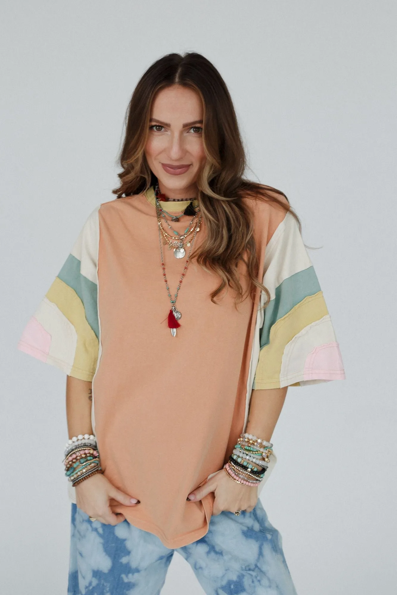 Way Back Color Block Top - Peach