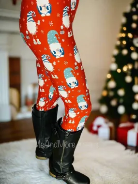 Womens Christmas Jolly Gnome Leggings, Soft Yoga Pants, Sizes 0-20, Yoga Waist, Red, Exclusive Leggings