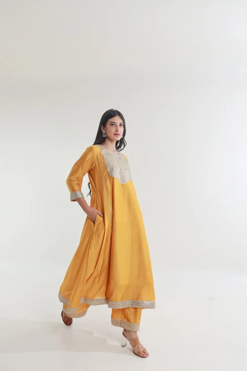 Yellow Chanderi Straight Set