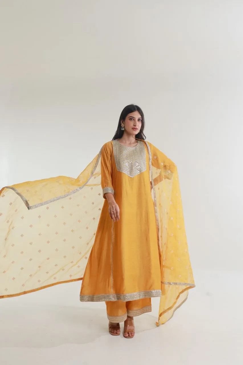 Yellow Chanderi Straight Set