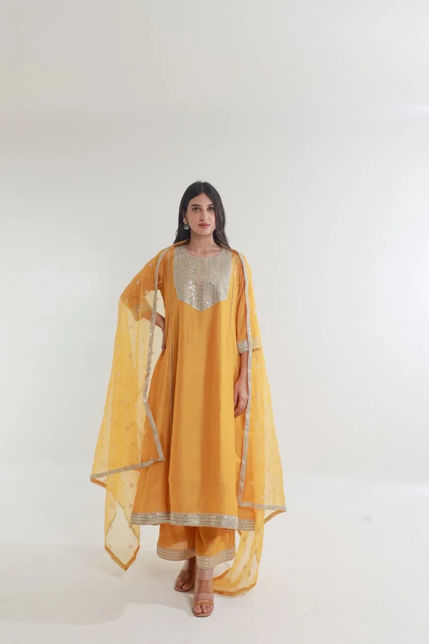 Yellow Chanderi Straight Set