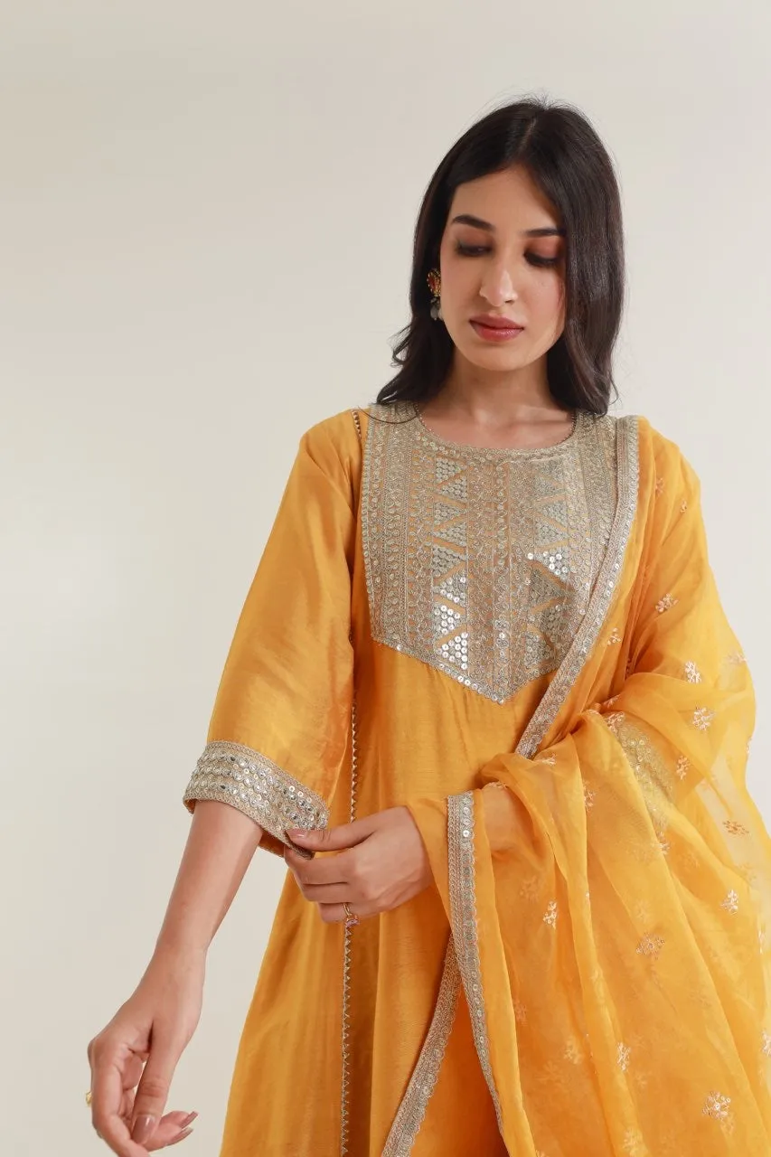 Yellow Chanderi Straight Set