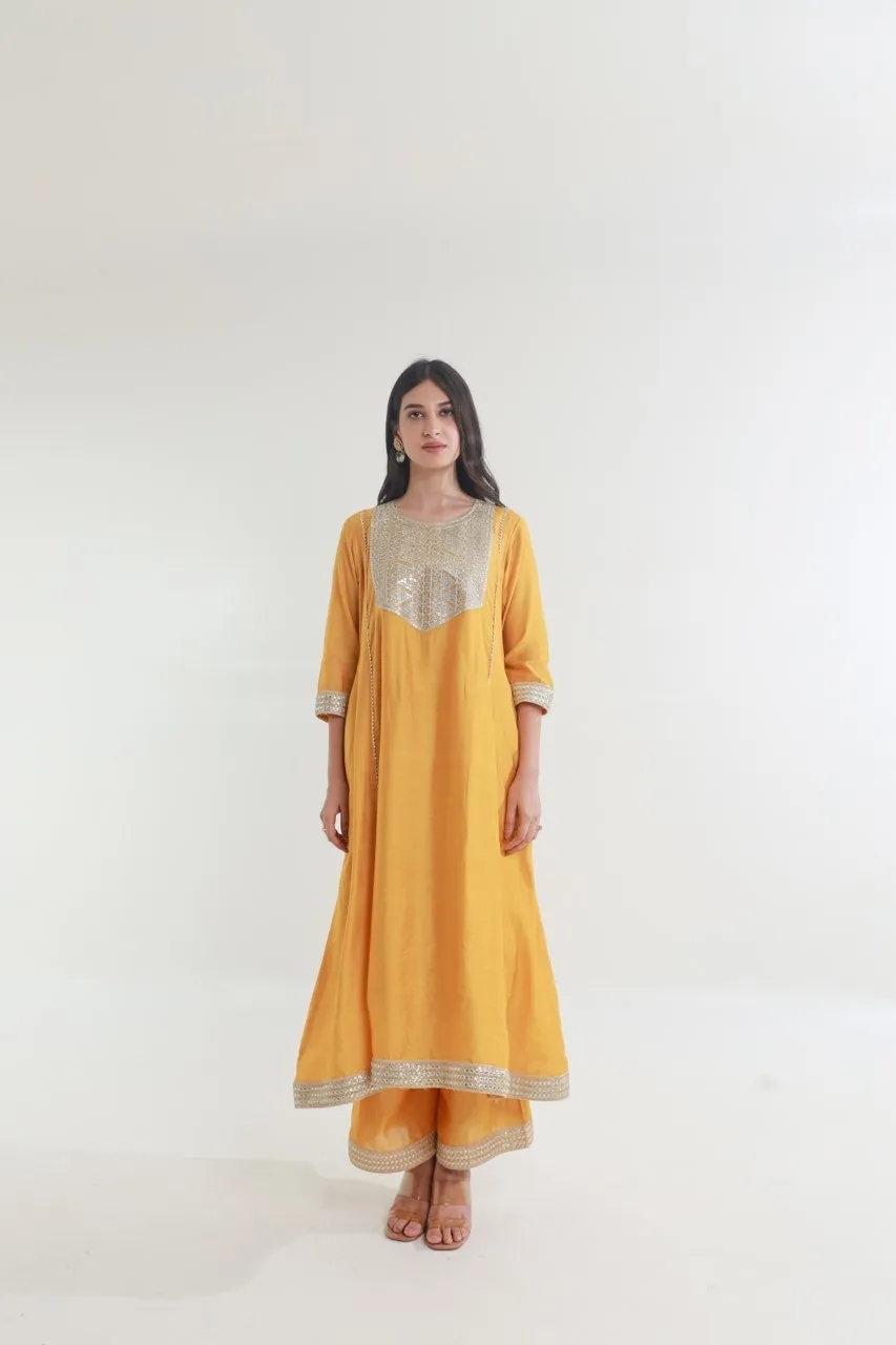 Yellow Chanderi Straight Set